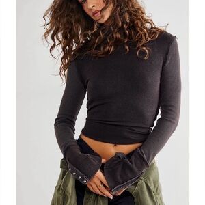 Free People Black and Grey Freya Long Sleeve Top We The Free